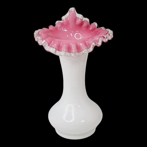 Vintage 1940-69 FENTON 9" Art Glass Peach Pink Crest Jack in Pulpit VASE #7250 - Picture 1 of 11